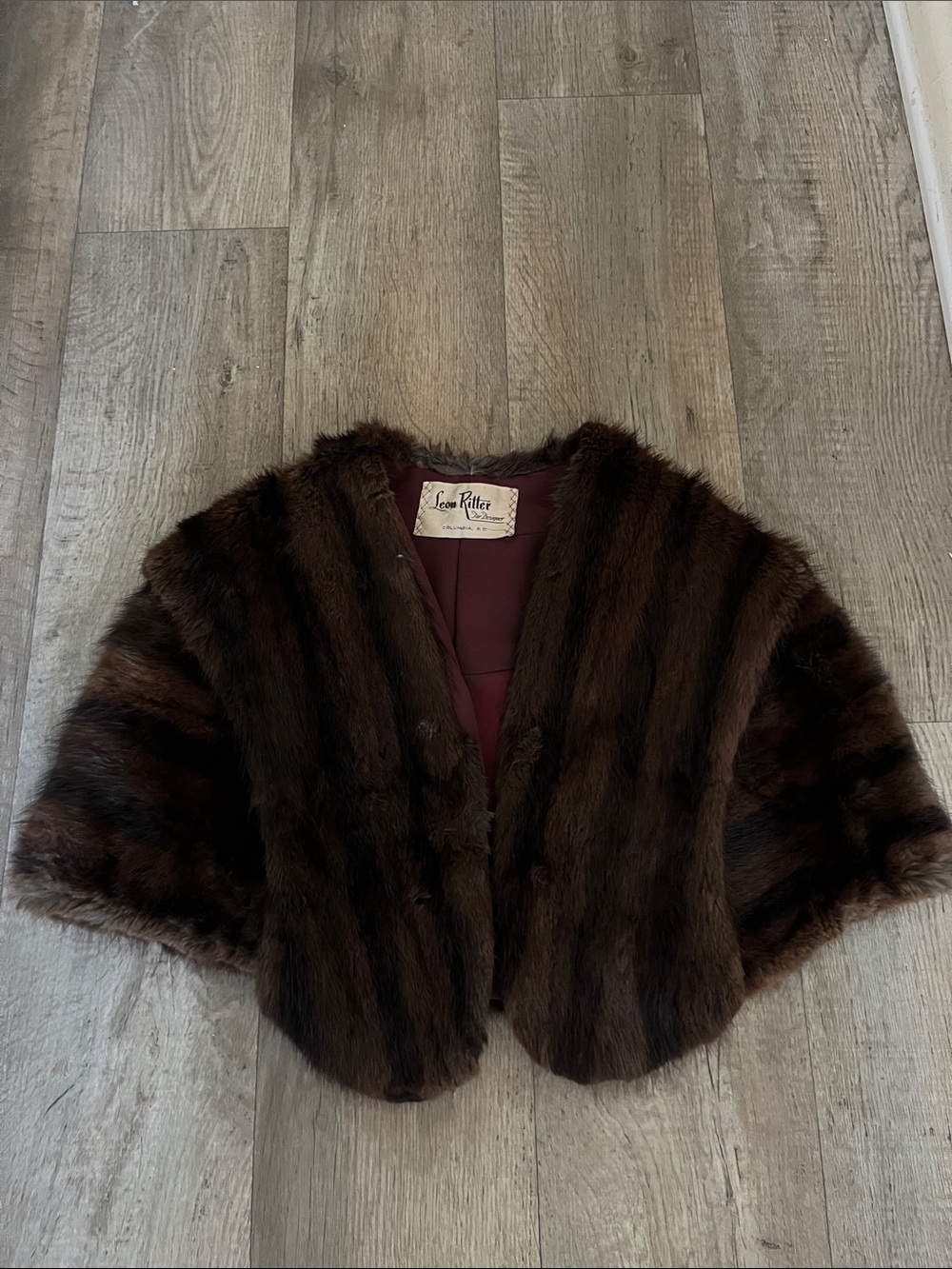 Vintage Short Brown Mink Fur Cape Jacket with Full Collar by Leon Ritter 1950's